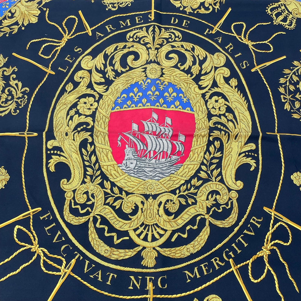 Hermes Scarf Silk Carre 90 Coat of Arms of Paris Black — view 7