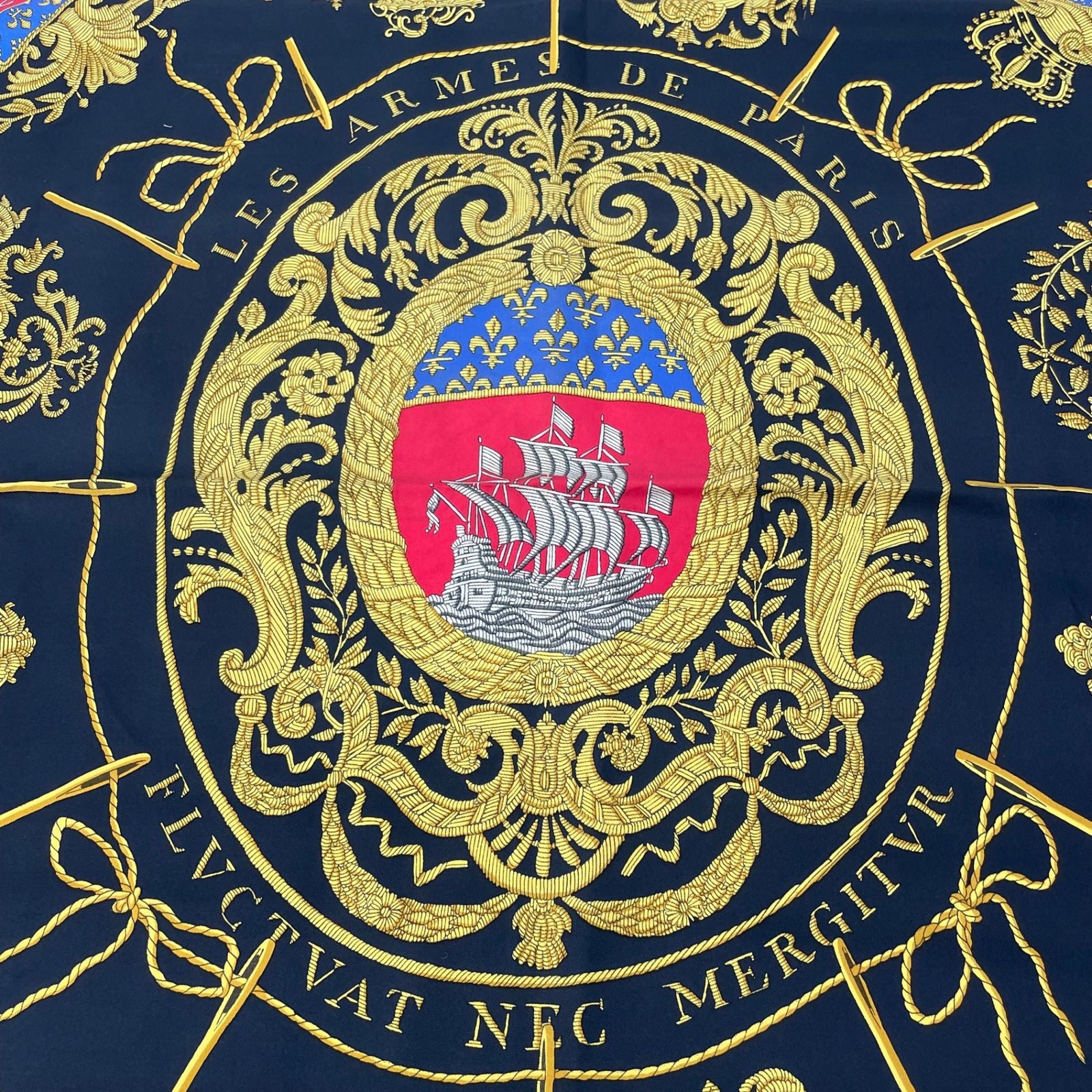 Hermes Scarf Silk Carre 90 Coat of Arms of Paris Black — view 7