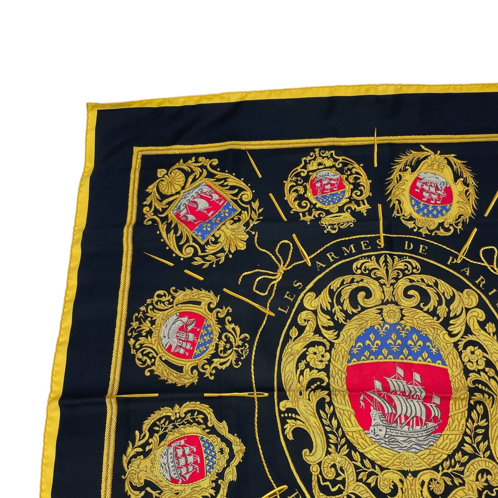 Hermes Scarf Silk Carre 90 Coat of Arms of Paris Black — view 2