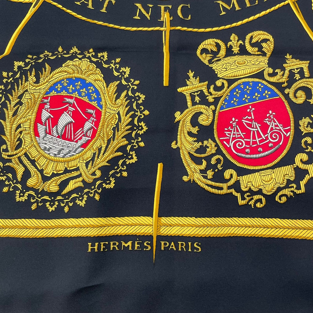 Hermes Scarf Silk Carre 90 Coat of Arms of Paris Black — view 6