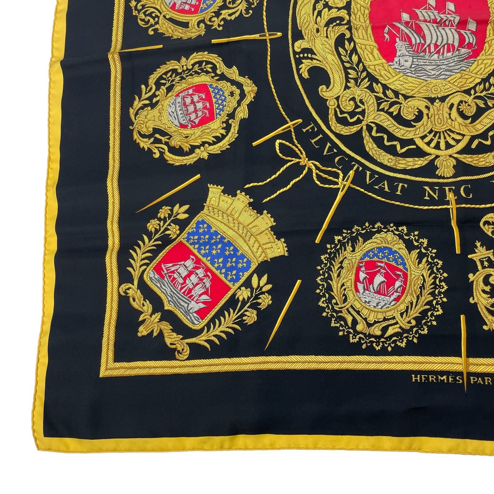 Hermes Scarf Silk Carre 90 Coat of Arms of Paris Black — view 4