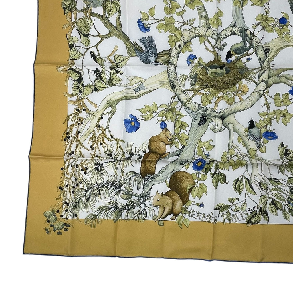 Hermes Carre 90 Silk 100% Scarf AU Coeur Des Bois in the Forest Yellow — view 5