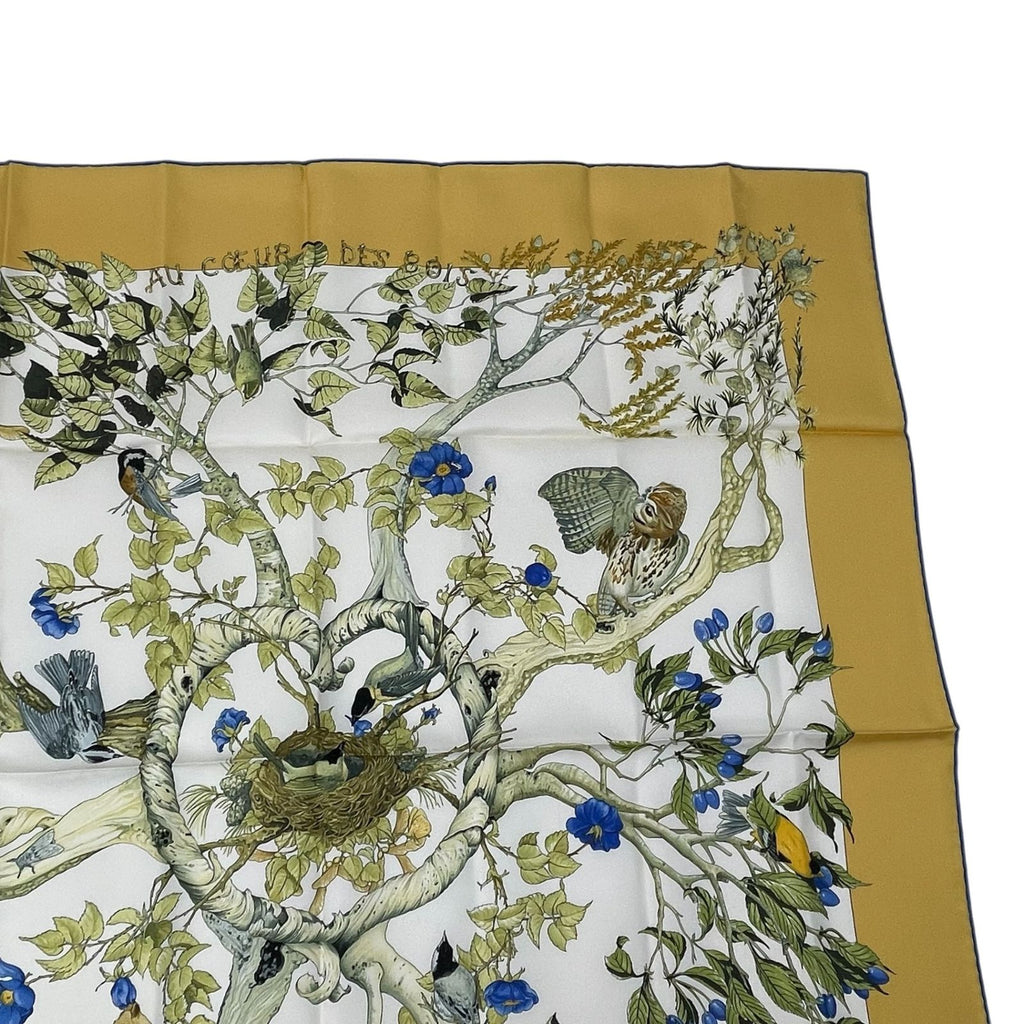 Hermes Carre 90 Silk 100% Scarf AU Coeur Des Bois in the Forest Yellow — view 4