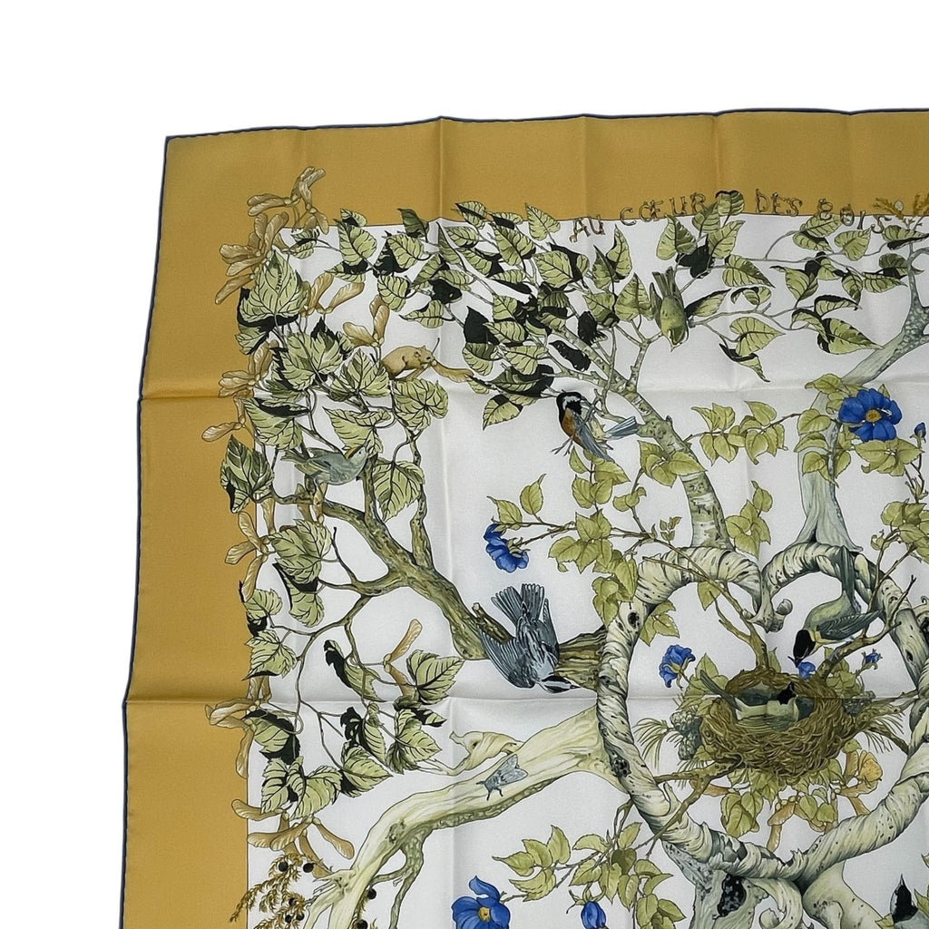Hermes Carre 90 Silk 100% Scarf AU Coeur Des Bois in the Forest Yellow — view 3