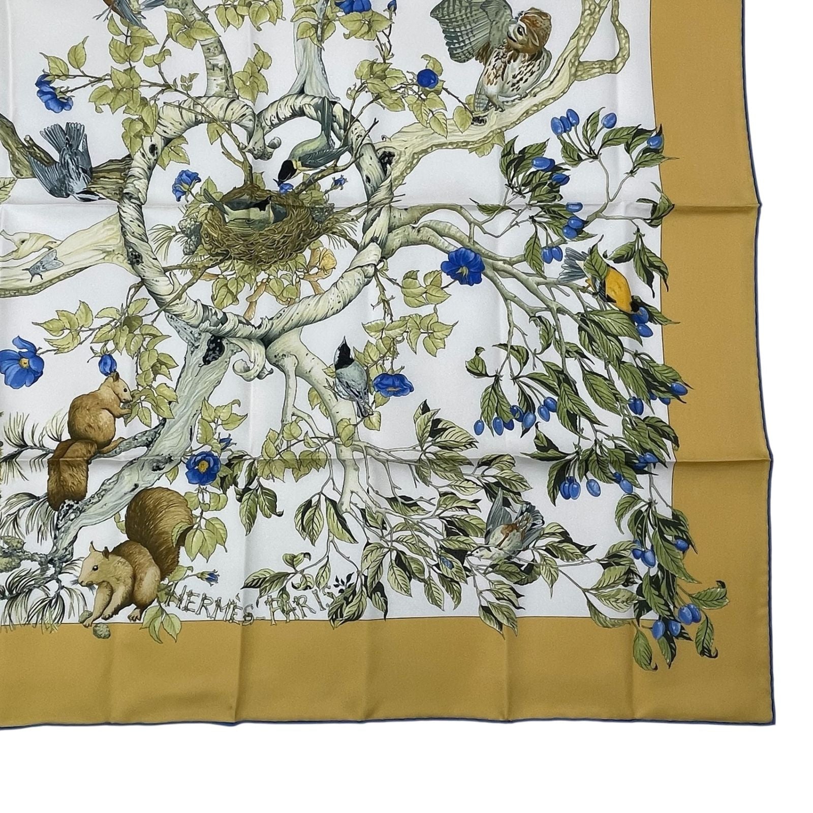 Hermes Carre 90 Silk 100% Scarf AU Coeur Des Bois in the Forest Yellow — view 6