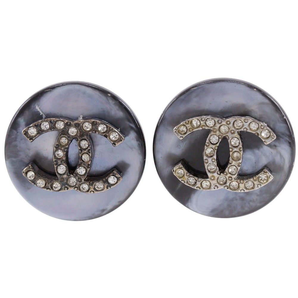 Chanel CC Logo Vintage Metal & Rhinestone Earrings