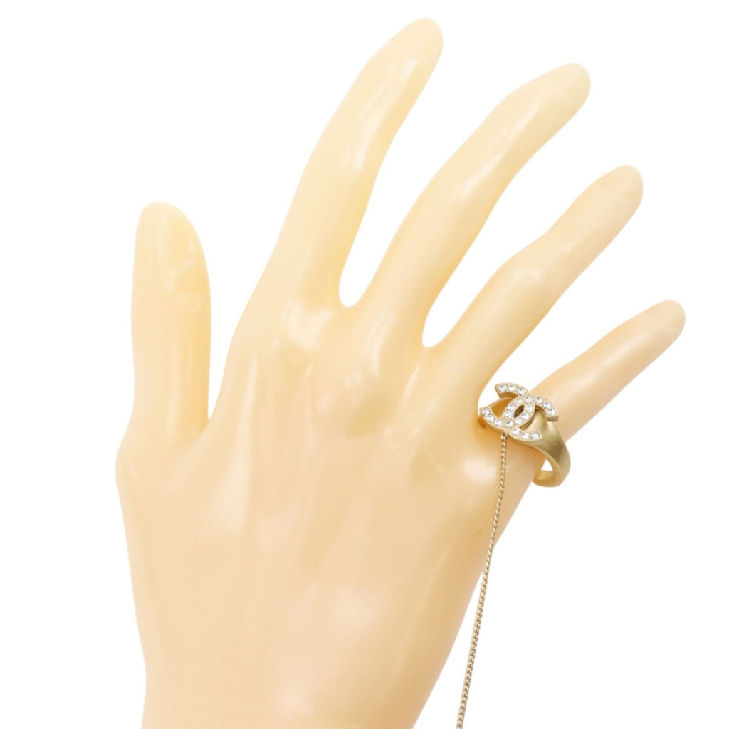 Chanel Ring Set CC Logo Gold Plated With Rhinestones 01c Bangle Bracelet