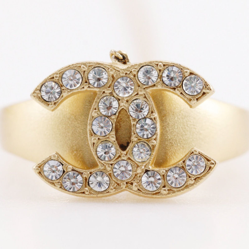 Chanel Ring Set CC Logo Gold Plated With Rhinestones 01c Bangle Bracelet
