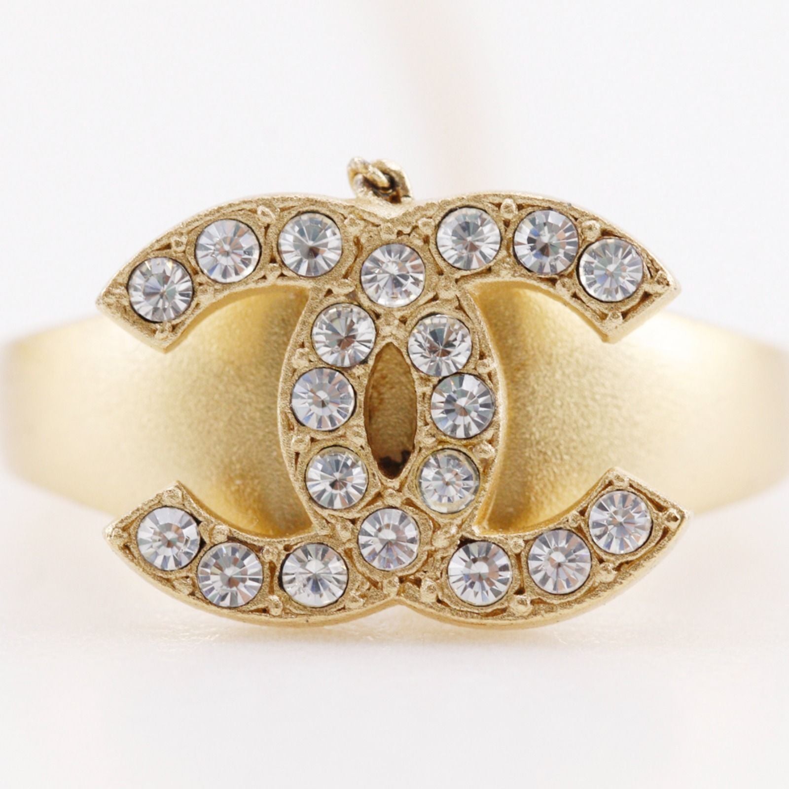 Chanel Ring Set CC Logo Gold Plated With Rhinestones 01c Bangle Bracelet