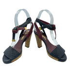 Chanel Sandals Leather Cork Heels Gold CC Logo Navy Bordeaux — view 4