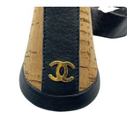 Chanel Sandals Leather Cork Heels Gold CC Logo Navy Bordeaux — view 7