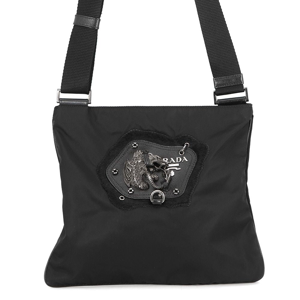 Prada Shoulder Bag Chimera Triangle Logo Nylon Metal Black