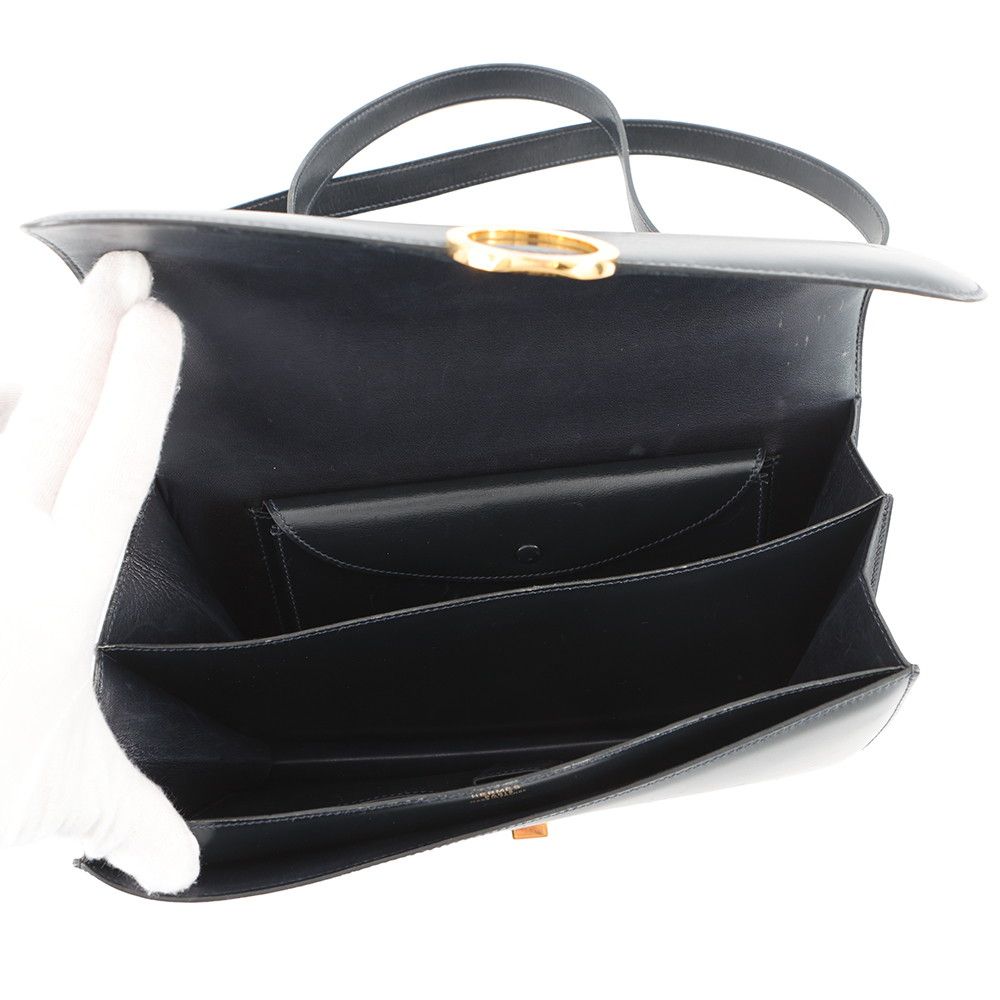 Hermes Shoulder Bag Navy Gold Box Calf — view 7