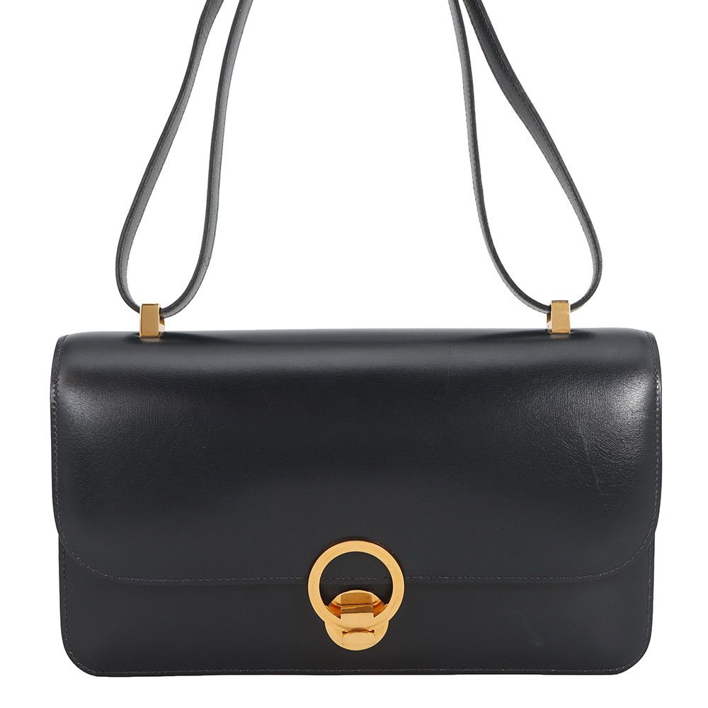 Hermes Shoulder Bag Navy Gold Box Calf