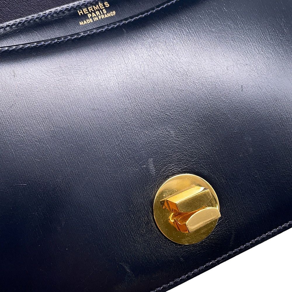 Hermes Shoulder Bag Navy Gold Box Calf — view 8