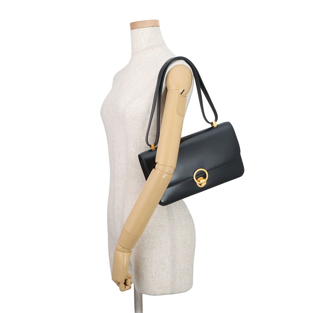 Hermes Shoulder Bag Navy Gold Box Calf — view 4