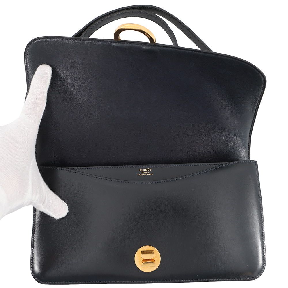 Hermes Shoulder Bag Navy Gold Box Calf — view 6