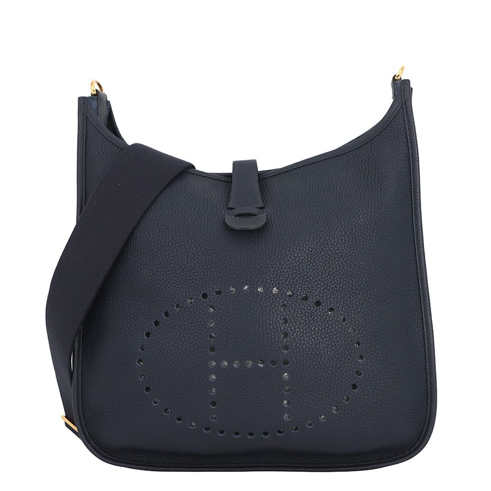 Hermes Shoulder Bag Evelyne 3 GM Blue Nuit Gold Taurillon Clemence