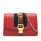 Gucci Sylvie Mini Chain Shoulder Bag Red Multicolor Leather