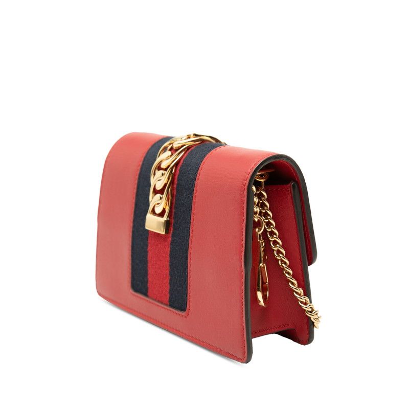 Gucci Sylvie Mini Chain Shoulder Bag Red Multicolor Leather — view 2