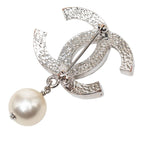 Chanel CC Logo Brooch Silver Metal Faux Pearl — view 2