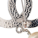 Chanel CC Logo Brooch Silver Metal Faux Pearl — view 3