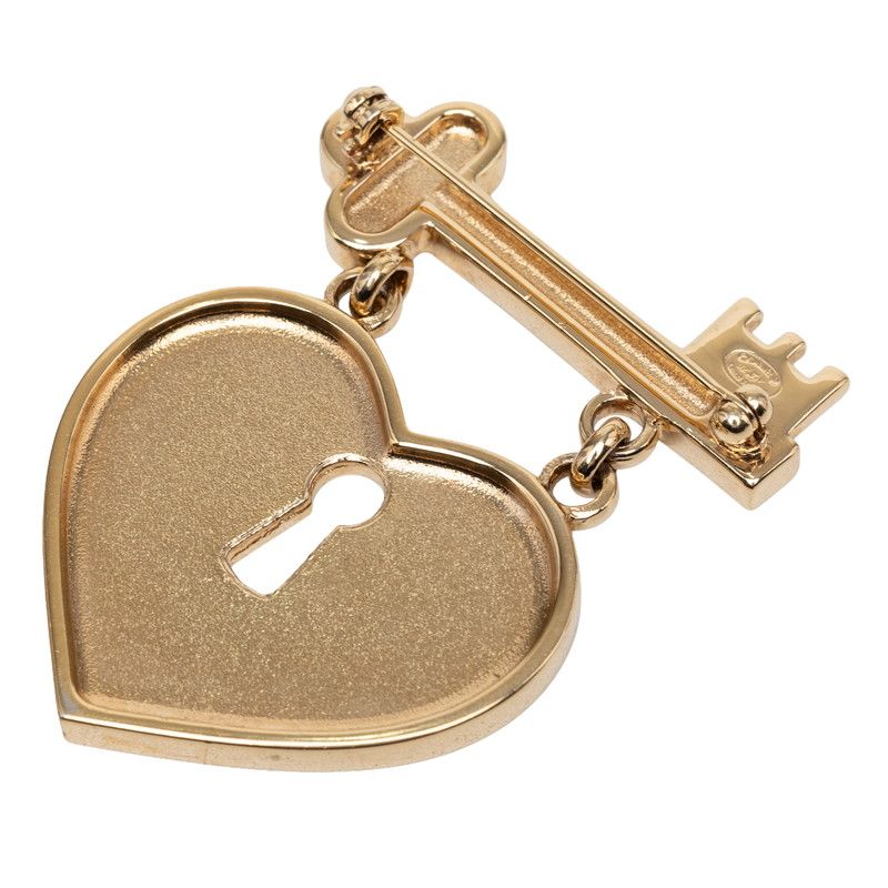 Chanel CC Logo Heart Lock Key Brooch Gold Pink Plated Rhinestone — view 2