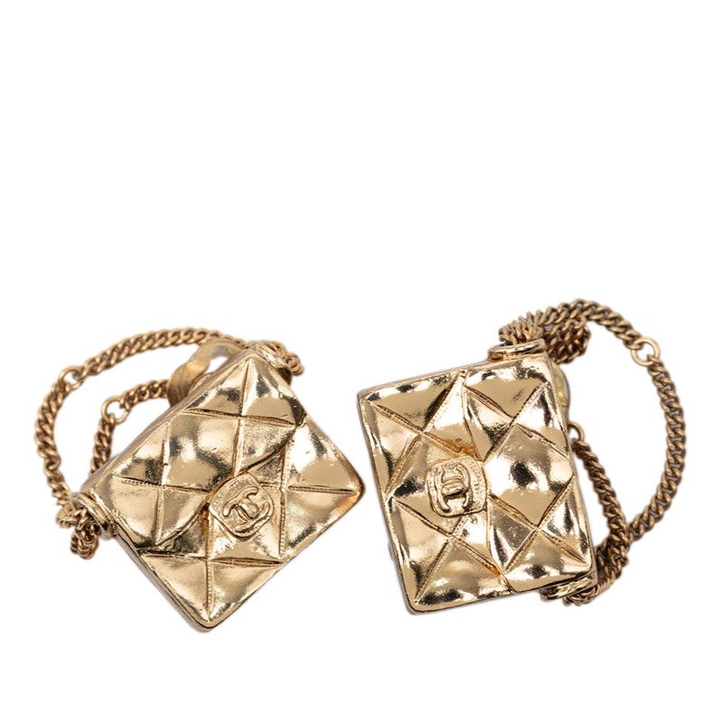 Chanel CC Logo Quilted Bag Motif Earrings Gold Plated