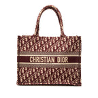 Dior Oblique Embroidered Book Tote Shoulder Bag Wine Red Beige Canvas