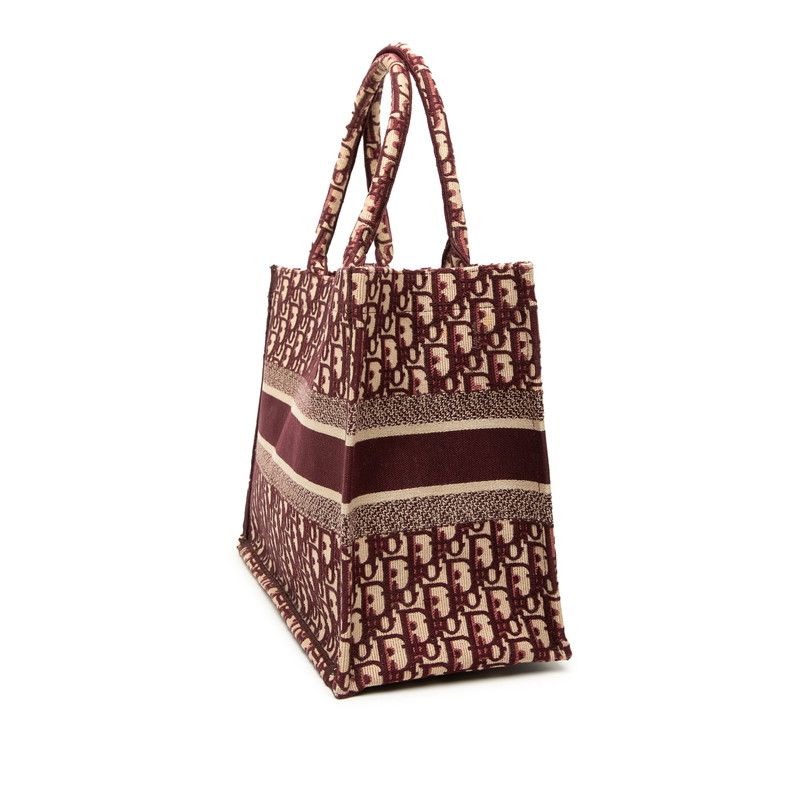 Dior Oblique Embroidered Book Tote Shoulder Bag Wine Red Beige Canvas — view 2