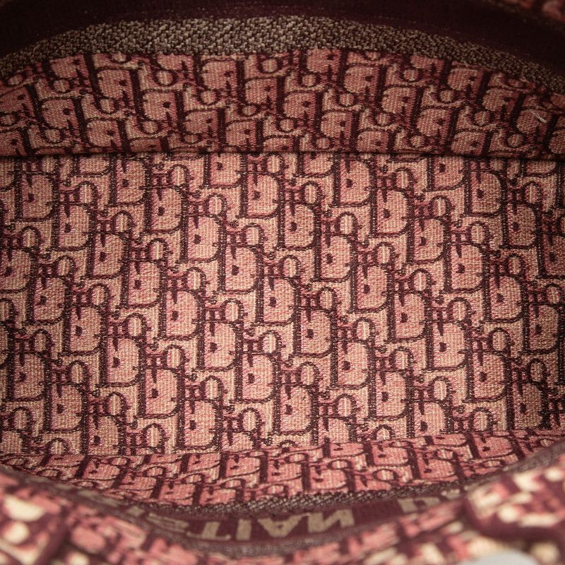 Dior Oblique Embroidered Book Tote Shoulder Bag Wine Red Beige Canvas — view 5
