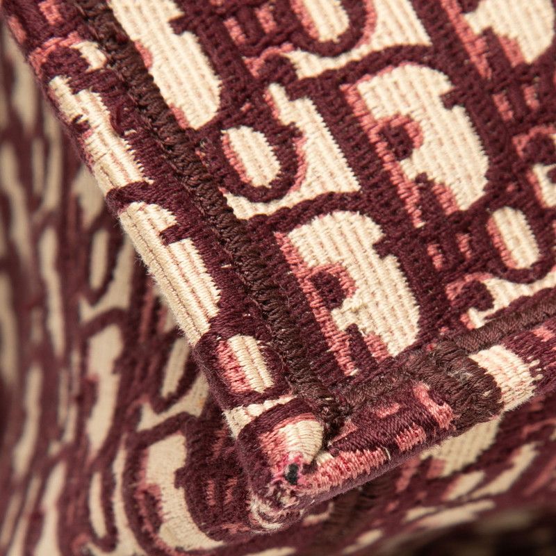 Dior Oblique Embroidered Book Tote Shoulder Bag Wine Red Beige Canvas — view 4