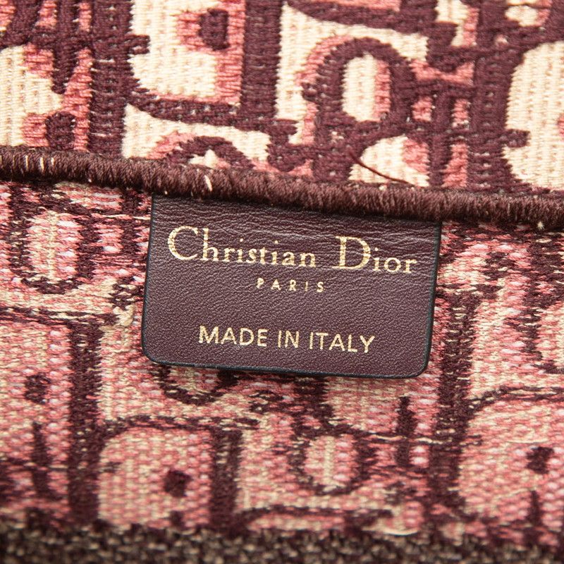 Dior Oblique Embroidered Book Tote Shoulder Bag Wine Red Beige Canvas — view 6