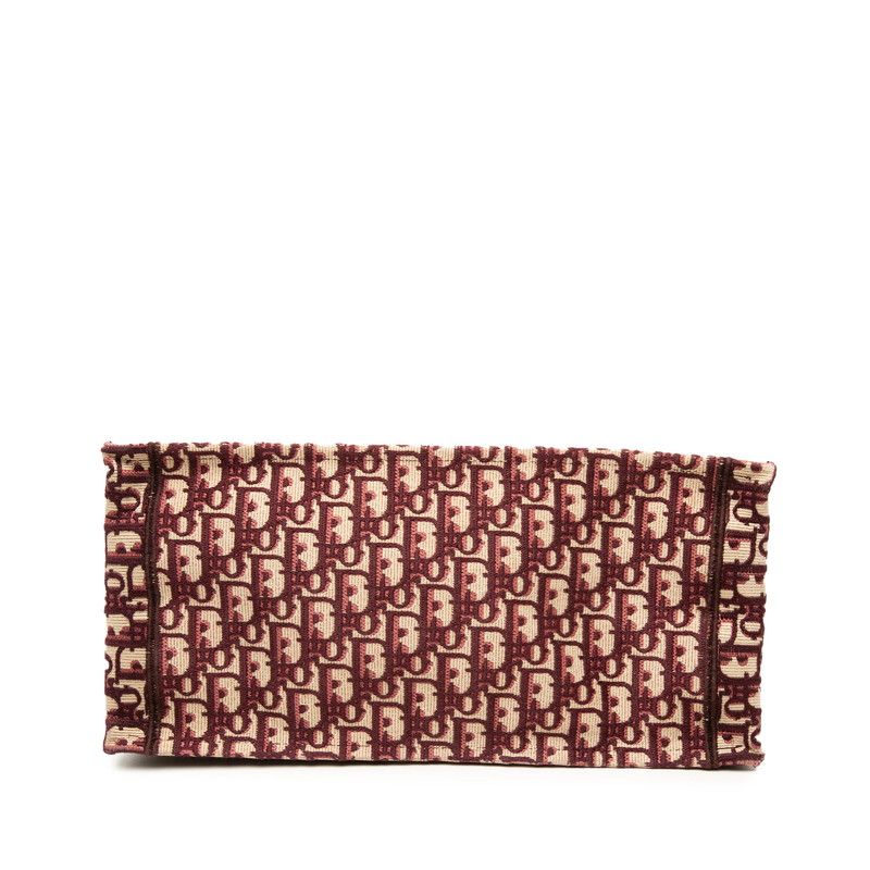 Dior Oblique Embroidered Book Tote Shoulder Bag Wine Red Beige Canvas — view 3