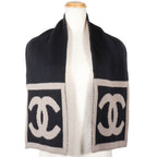 Chanel CC Logo Wool Silk Black Gray Scarf — view 2