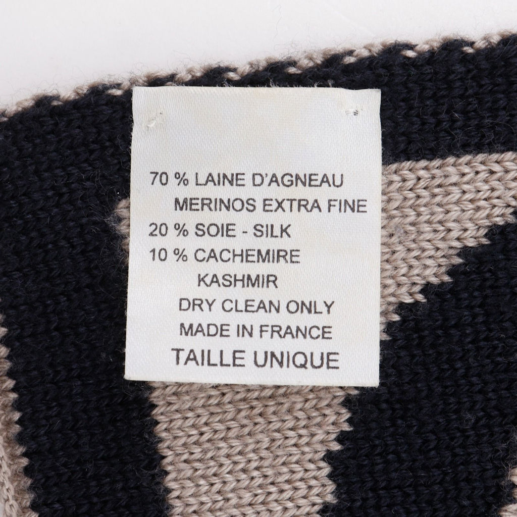 Chanel CC Logo Wool Silk Black Gray Scarf — view 8