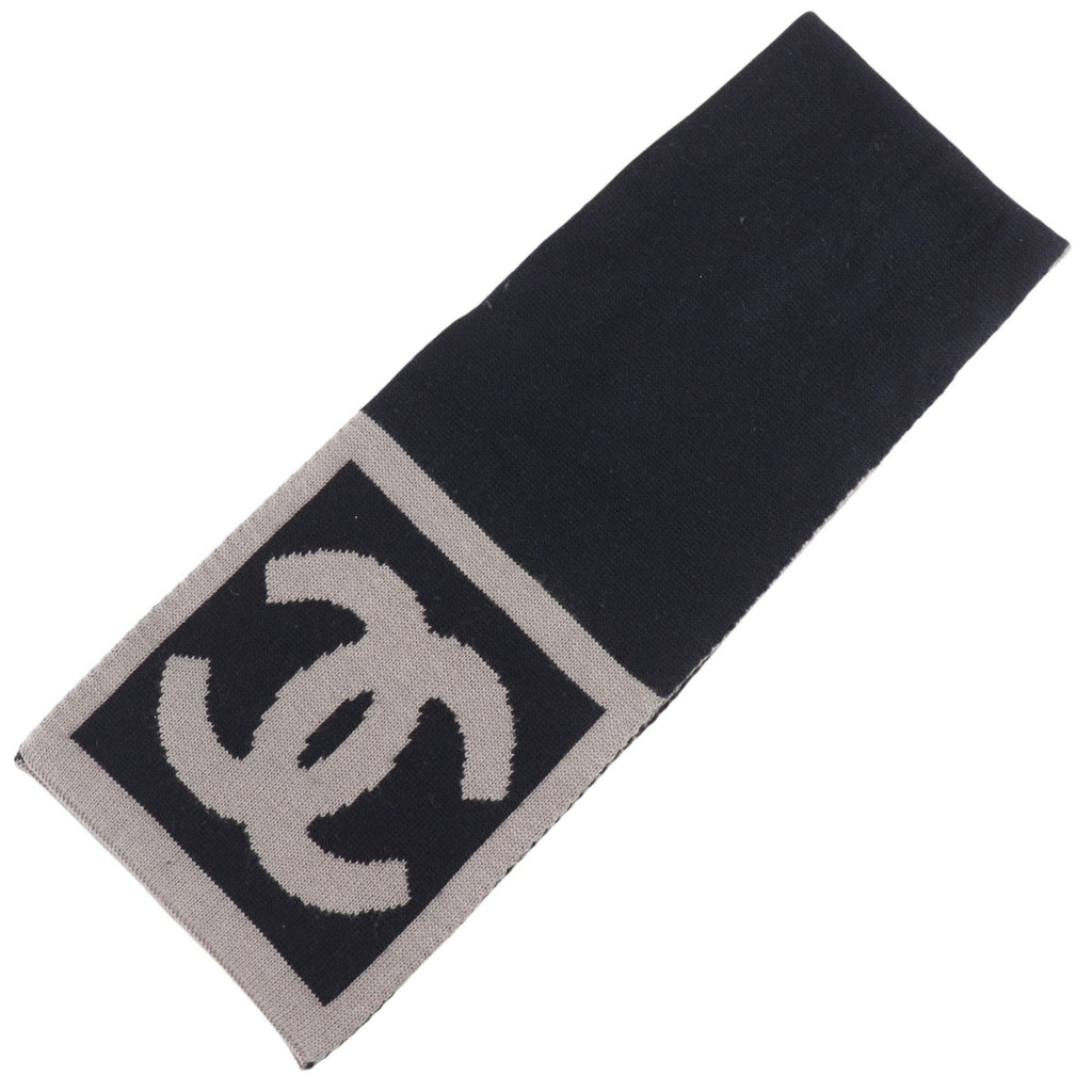 Chanel CC Logo Wool Silk Black Gray Scarf — view 3