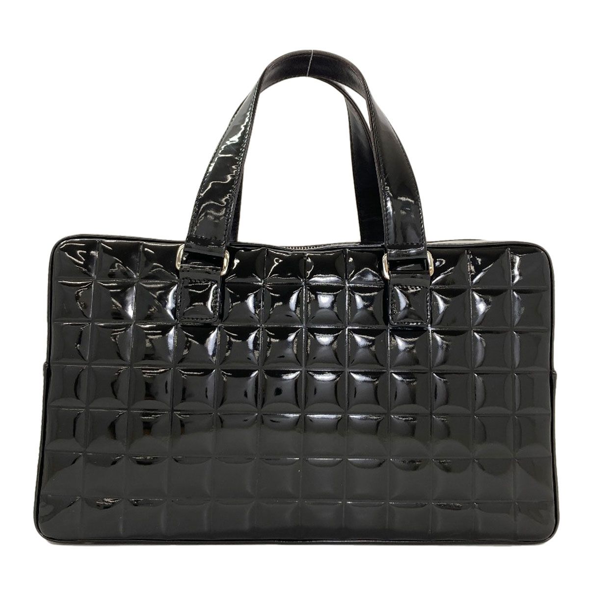 Chanel Choco Bar CC Logo Silver Tote Patent Leather — view 2