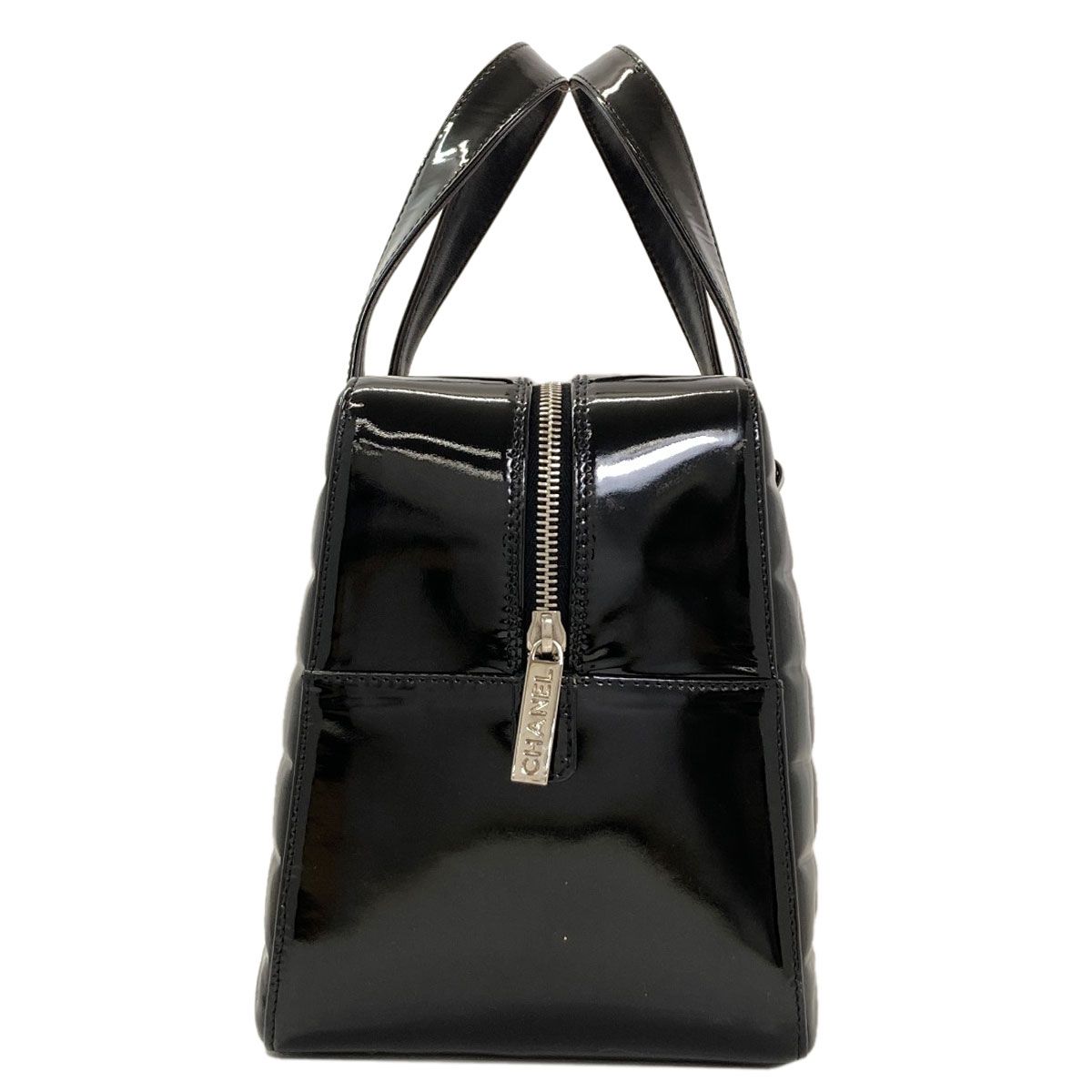 Chanel Choco Bar CC Logo Silver Tote Patent Leather — view 3