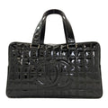 Chanel Choco Bar CC Logo Silver Tote Patent Leather