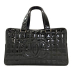Chanel Choco Bar CC Logo Silver Tote Patent Leather