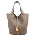 Hermes Picotin Lock Etoupe Gold Handbag Taurillon Clemence