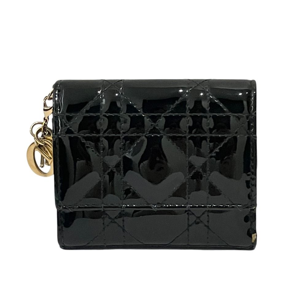 Dior Lady Patent Leather Lotus Wallet Black Pre Owned Handbag