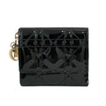 Dior Lady Patent Leather Lotus Wallet Black Pre Owned Handbag