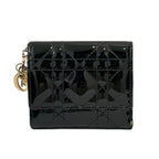 Dior Lady Patent Leather Lotus Wallet Black Pre Owned Handbag