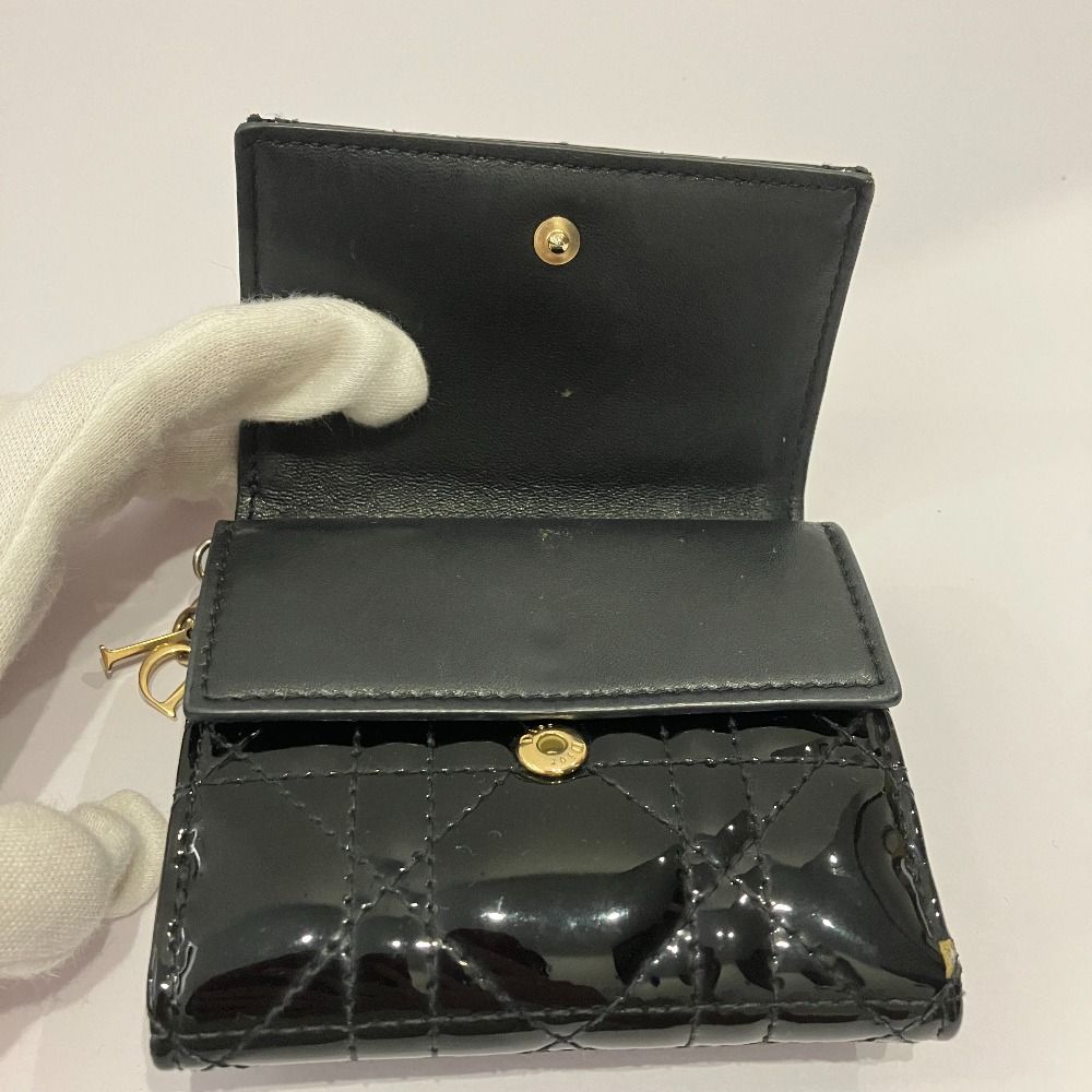 Dior Lady Patent Leather Lotus Wallet Black Pre Owned Handbag — view 7