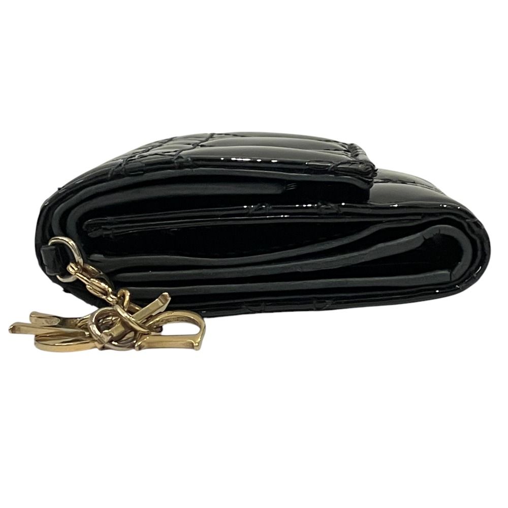 Dior Lady Patent Leather Lotus Wallet Black Pre Owned Handbag — view 6