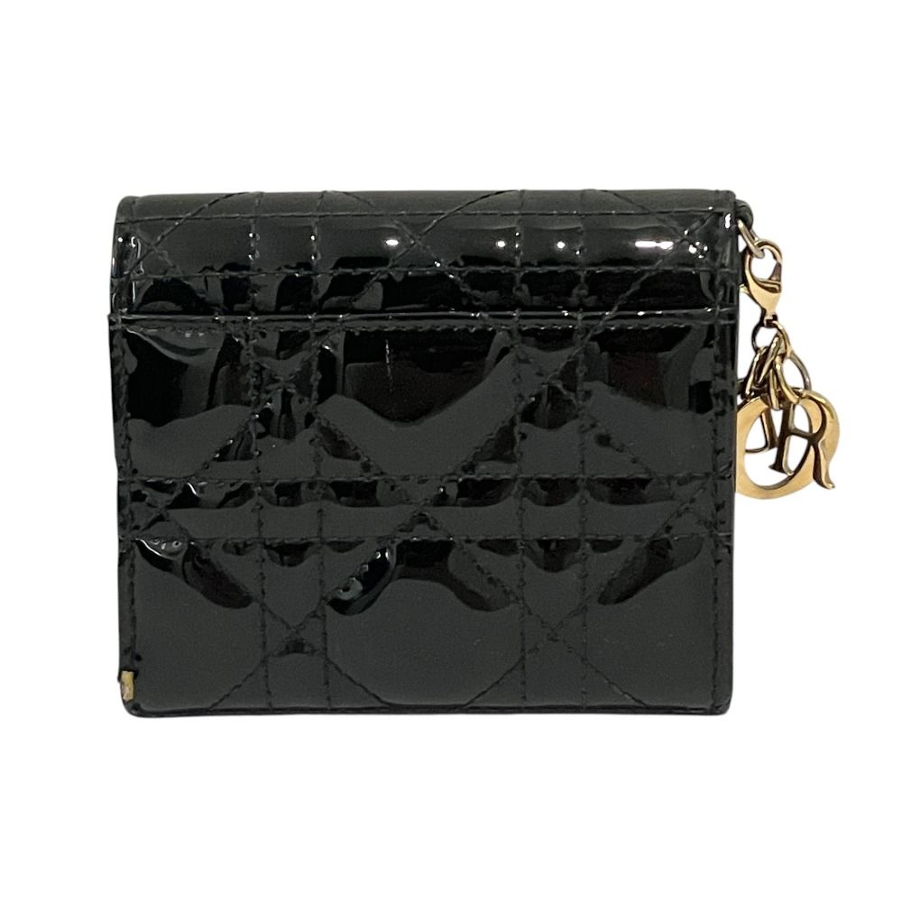 Dior Lady Patent Leather Lotus Wallet Black Pre Owned Handbag — view 2