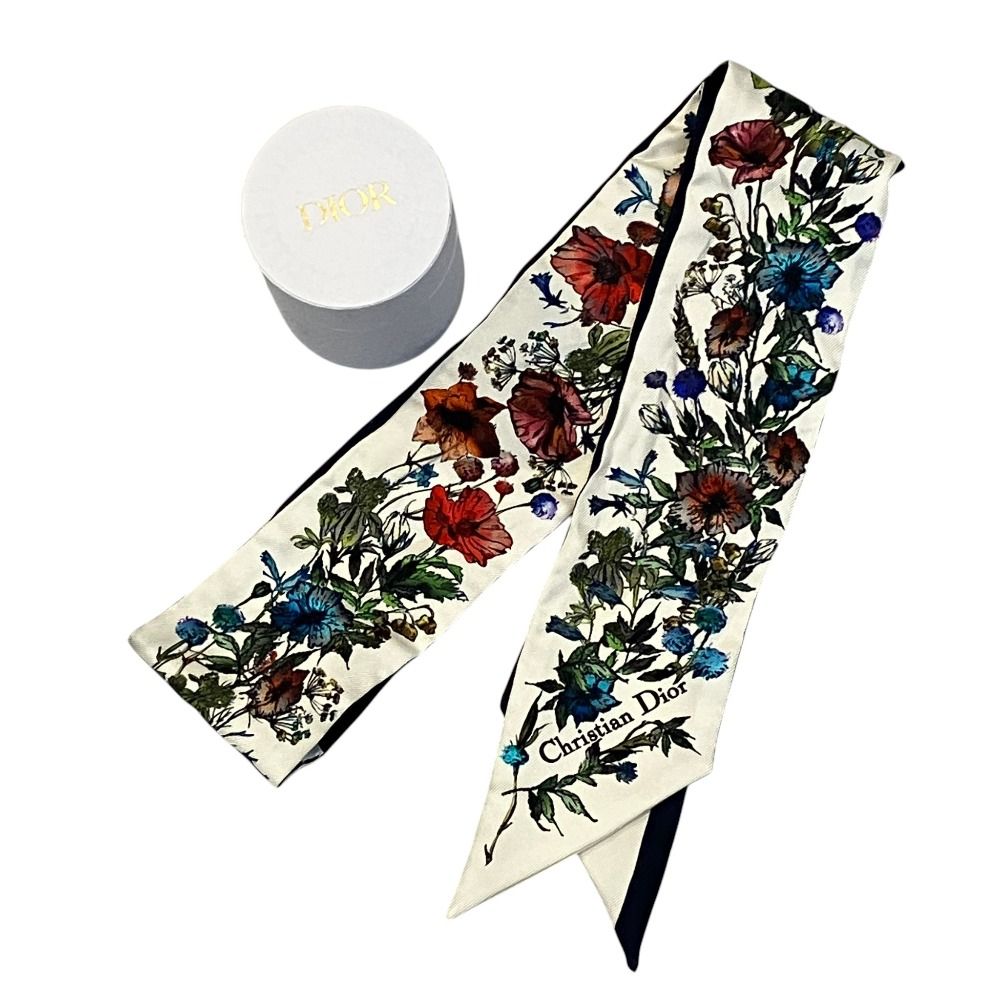 Dior Mitzah Silk Scarf White Multicolor Pre Owned
