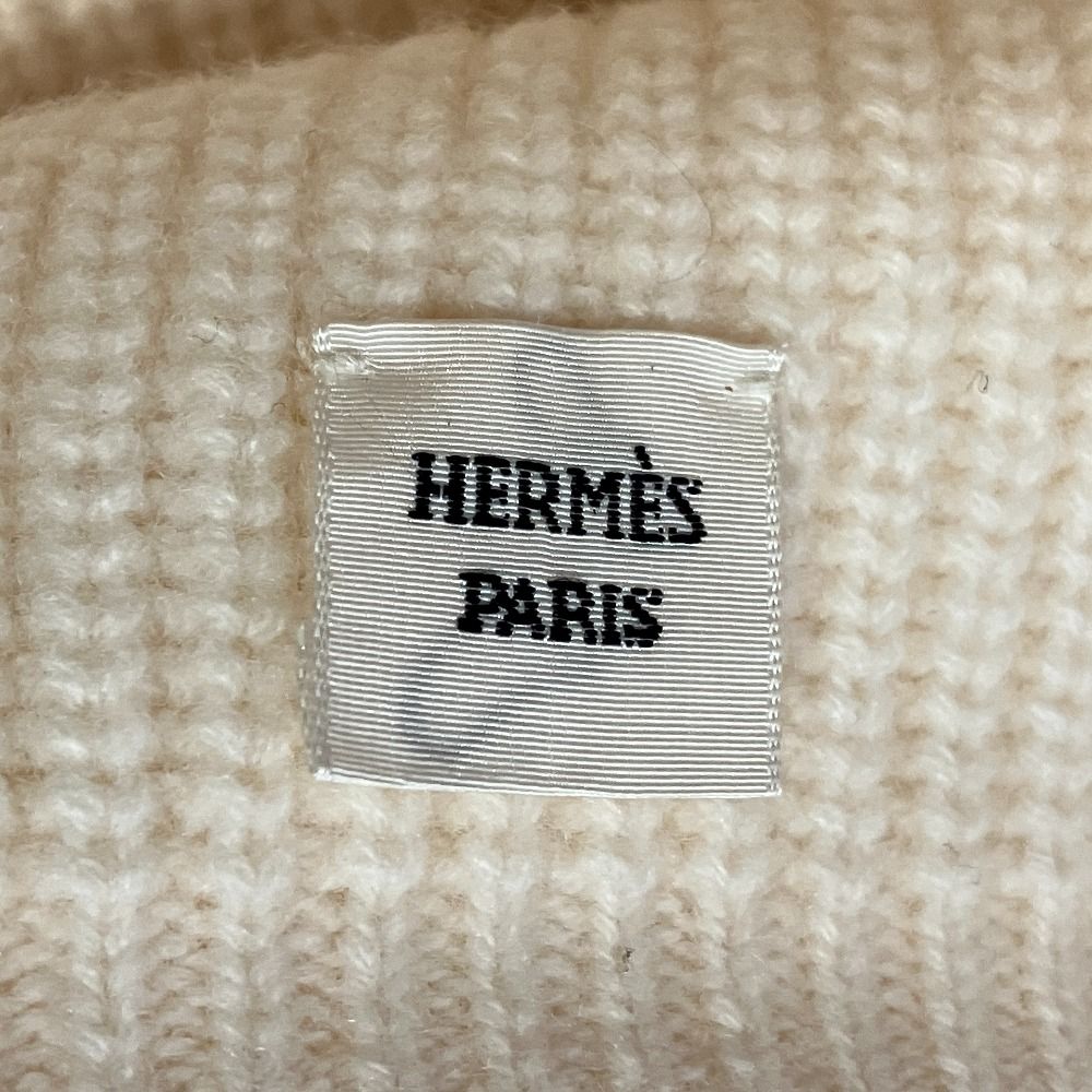 Hermes Wool Cashmere Knit Cap S Ivory Pre Owned — view 8